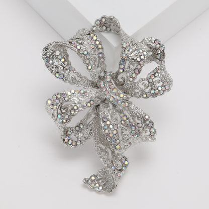 Vintage Rhinestone Bow Brooch Elegant Fashion Accessory