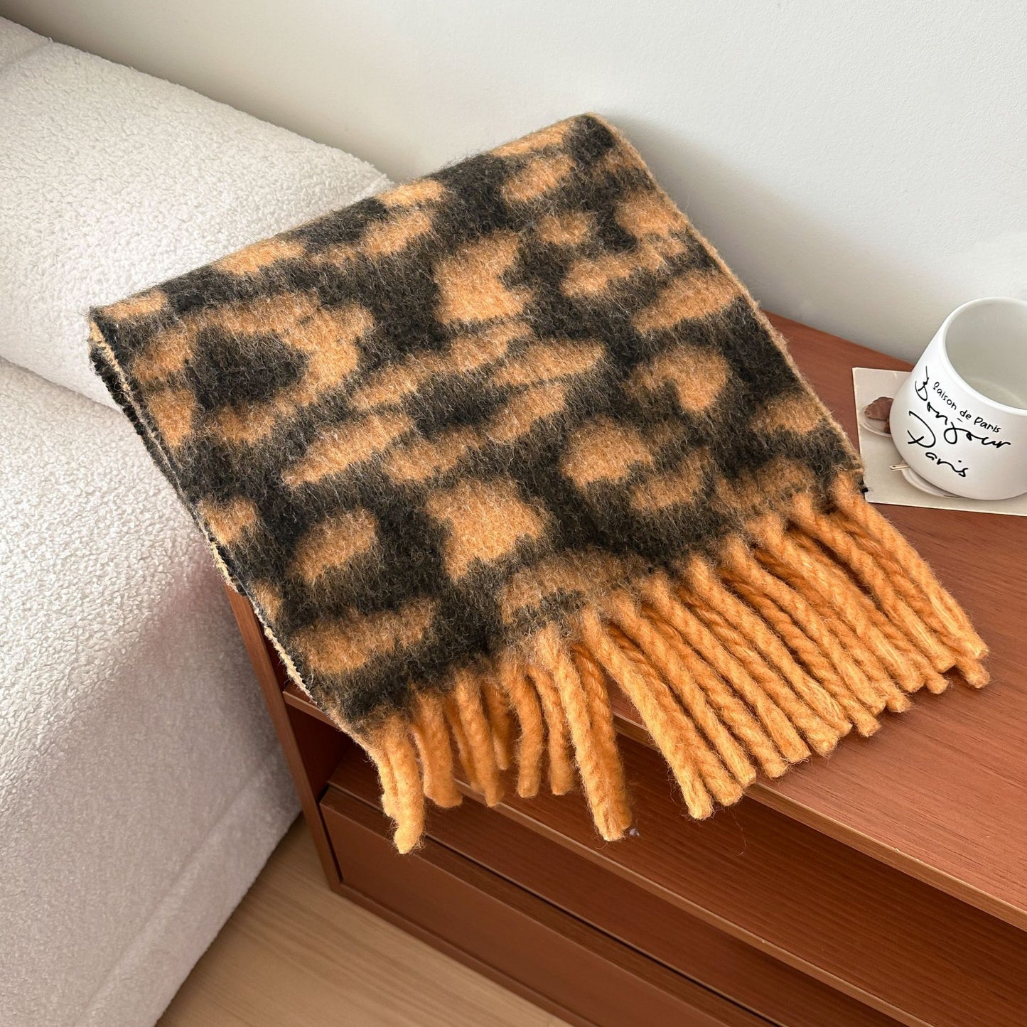 Trendy Vintage Leopard Print Fringe Scarf for Men and Women