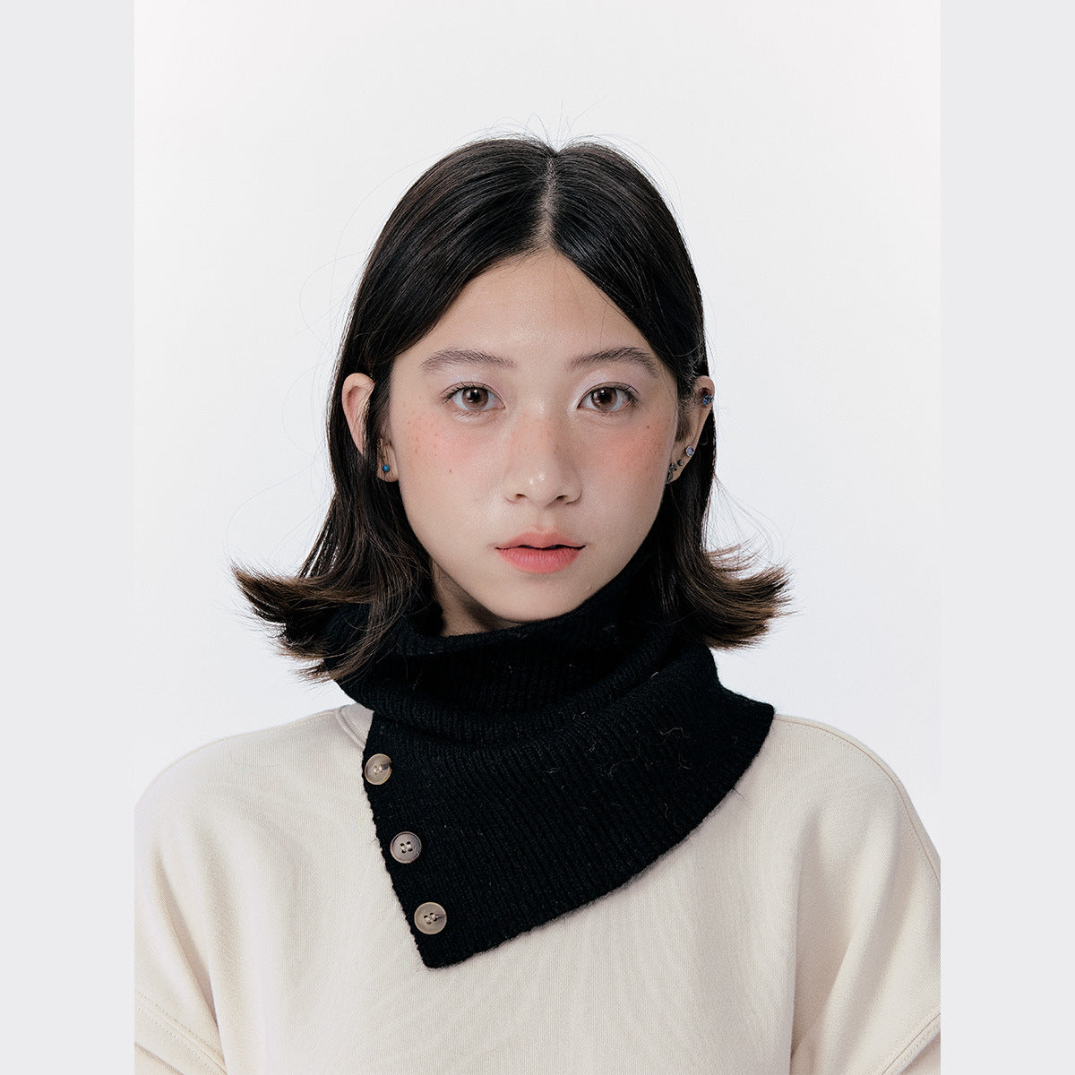 Knitted Button Neck Warmer Unisex Casual Stylish High Neck Scarf