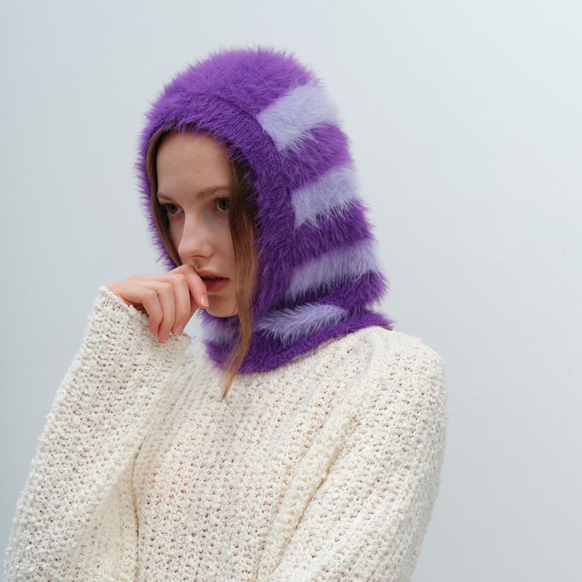 Unisex Color Block Knit Beanie Hat with Neck Protection