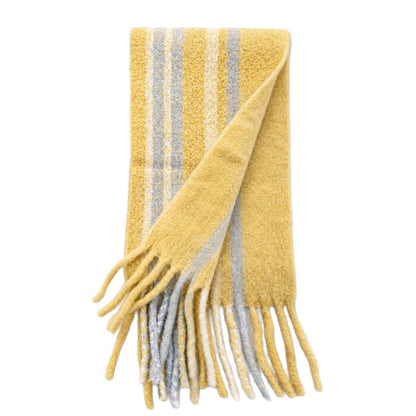 Trendy Striped Wool Scarf with Fringes for Women