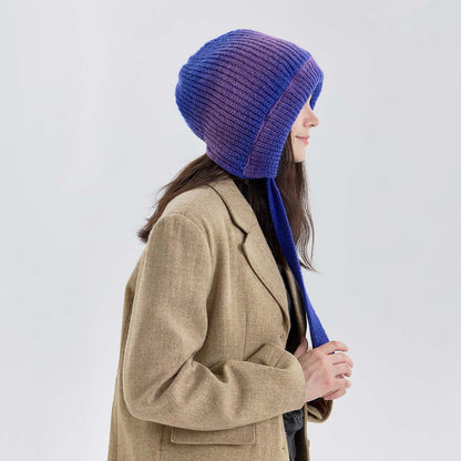 Gradient Knit Beanie with Drawstring - Warm and Stylish for Casual Look