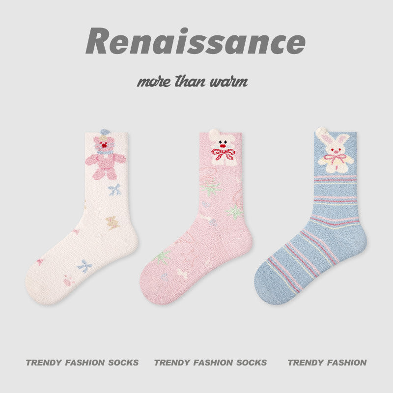 Mid Calf Polka Dot Coral Fleece Socks