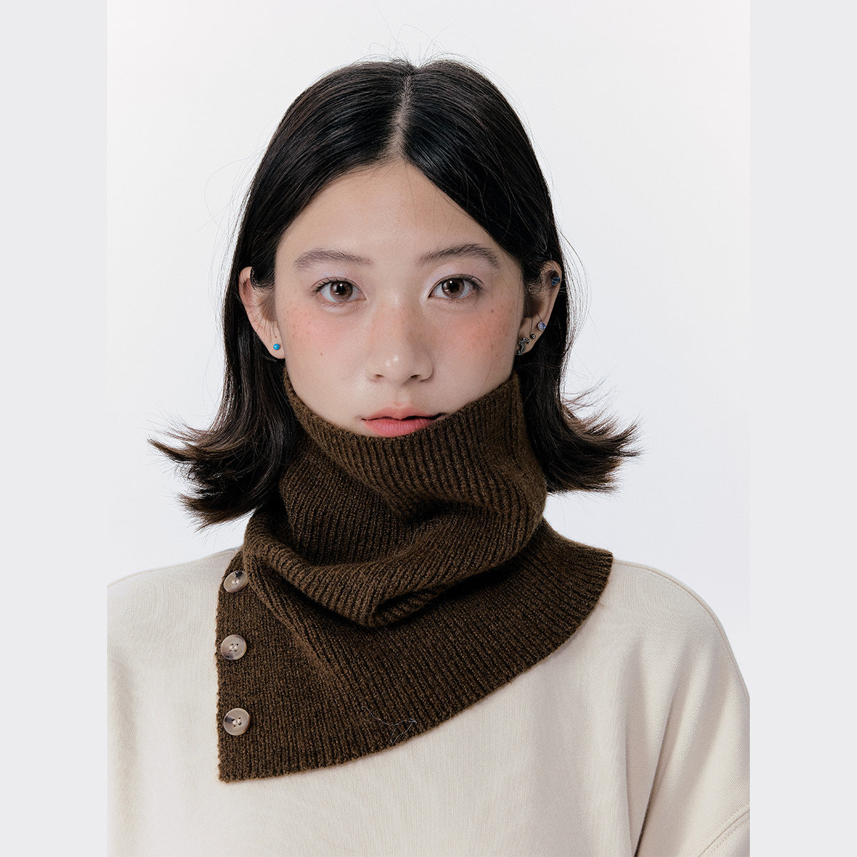 Knitted Button Neck Warmer Unisex Casual Stylish High Neck Scarf
