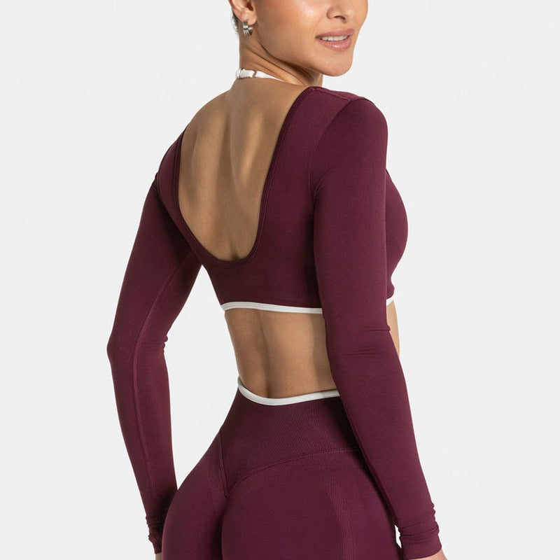 Color Blocked Long Sleeve Workout Top for Women