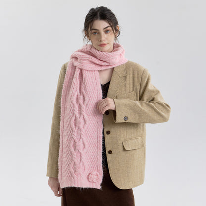 Rose Pattern Knitted Scarf for Women - Warm and Cozy