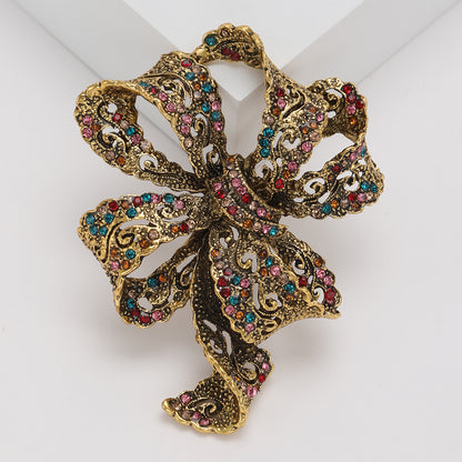 Vintage Rhinestone Bow Brooch Elegant Fashion Accessory