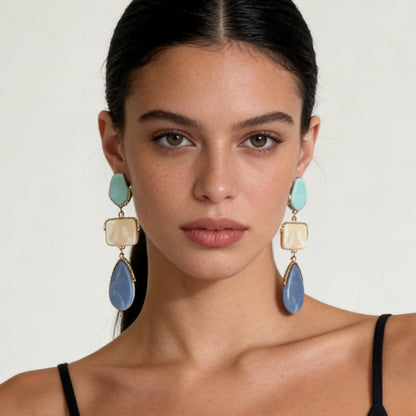 Resin Waterdrop Long Drop Earrings Colorful Boho Chic