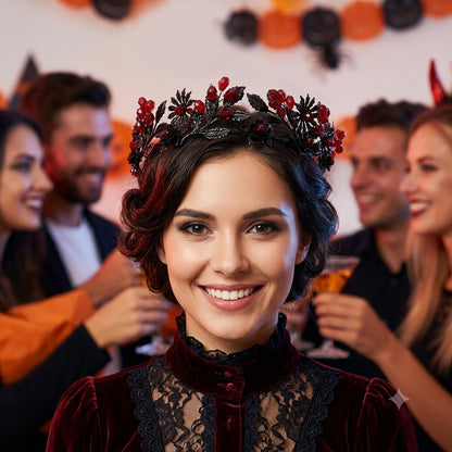 Dark Fantasy Alloy Crown with Rhinestones for Halloween Parties