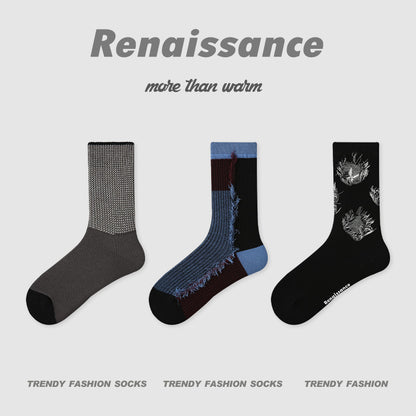 Socks Embossed Floral Mid Calf Cotton Moisture Wicking