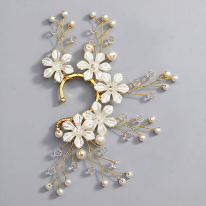 Handcrafted Pearl Flower Earrings Sweet Style Ear Cuff