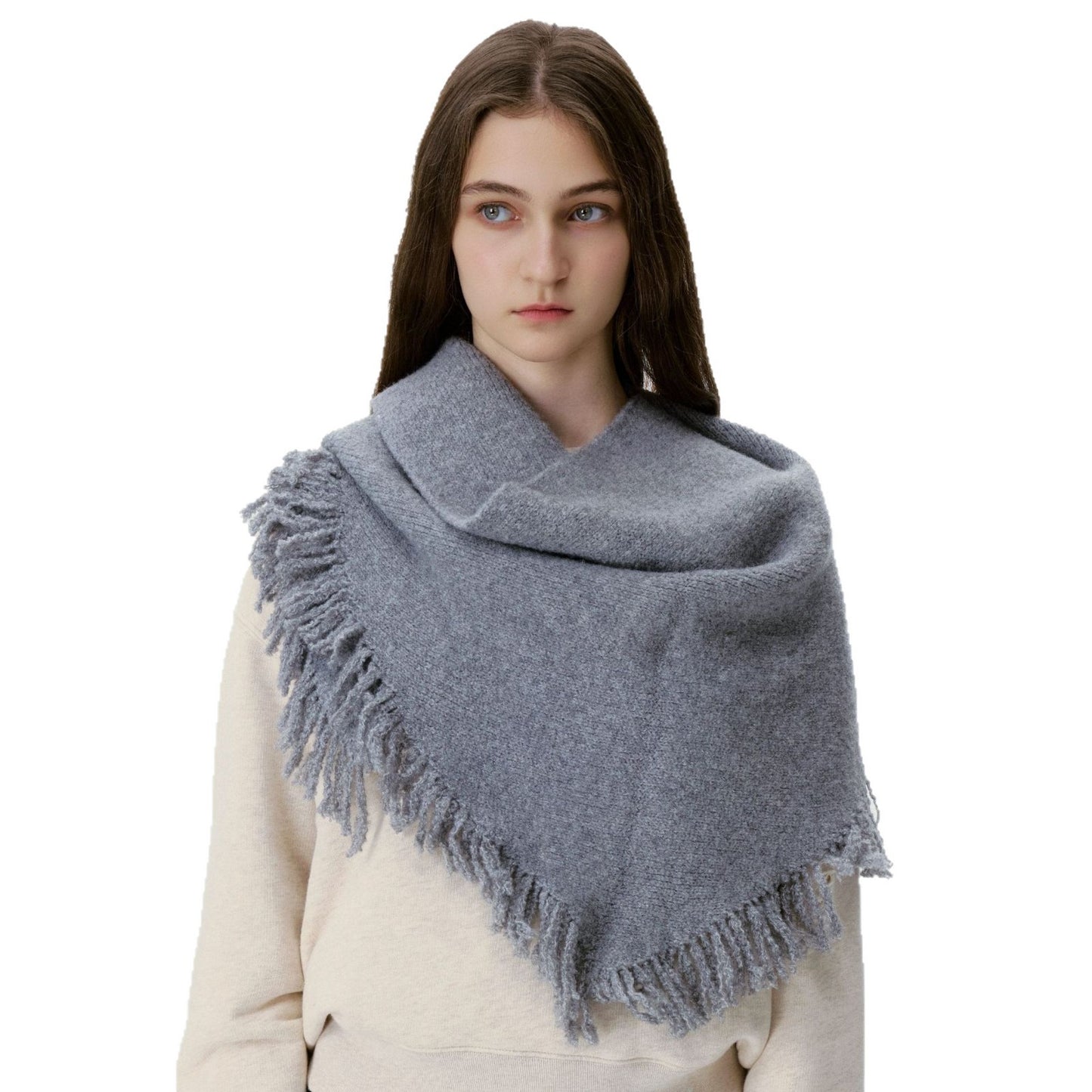 Trendy Tassel Knit Triangle Scarf for Women
