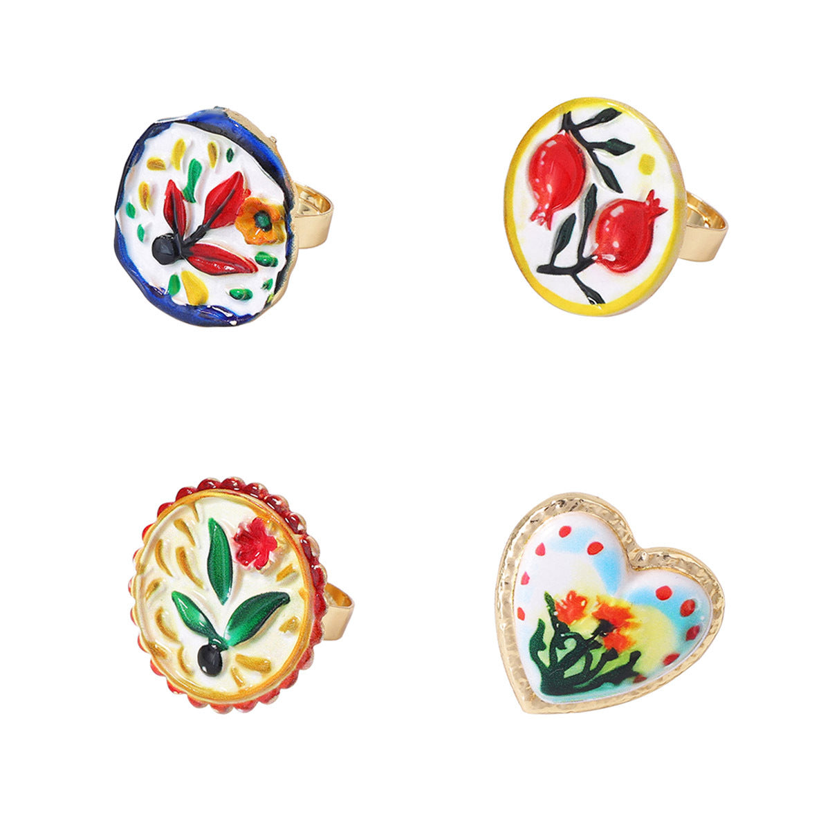 Zinc Alloy Floral Heart Adjustable Open Ring Boho Chic