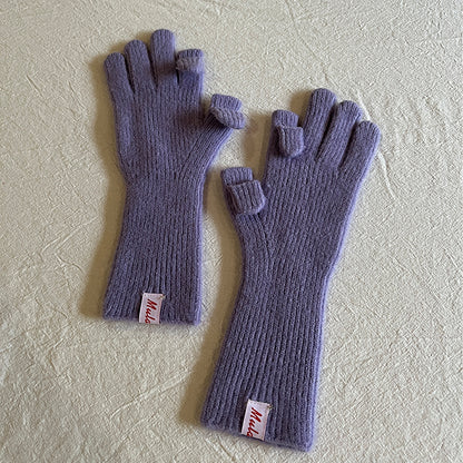 Knitted Wool Fingerless Gloves for Women