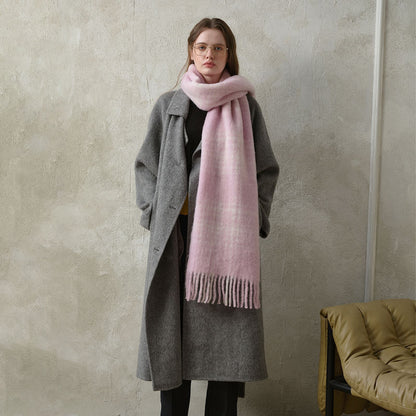 Designer Plaid Fringe Wool Scarf Stylish Winter Accessory