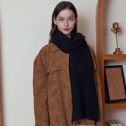 Plain Color Wool Knit Scarf Stylish Warm Unisex Winter Cozy Scarf