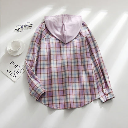 Hooded Plaid Sweatshirt Casual Outerwear