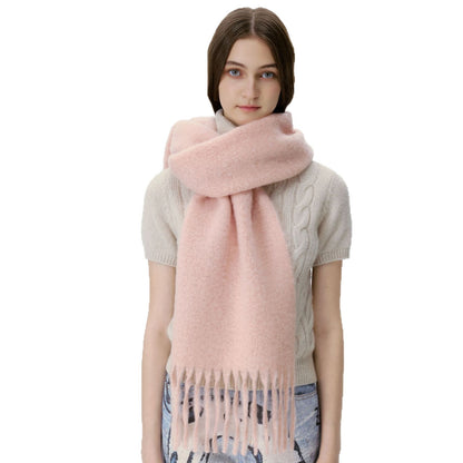 Solid Color Wool Scarf with Fringe - Stylish and Cozy