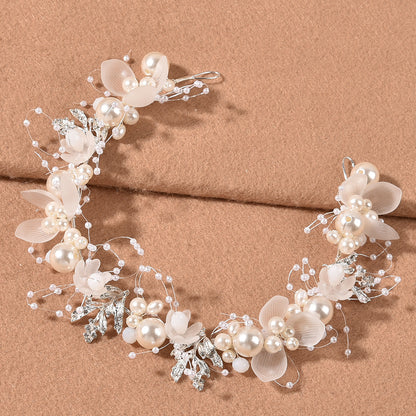 Pearl Handcrafted Wrist Flower and Headband Bridal Set