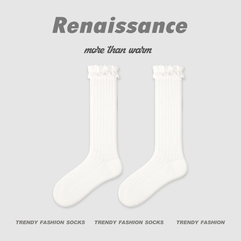 Renaissance Miu Style Polka Dot Cotton Mid Calf Socks