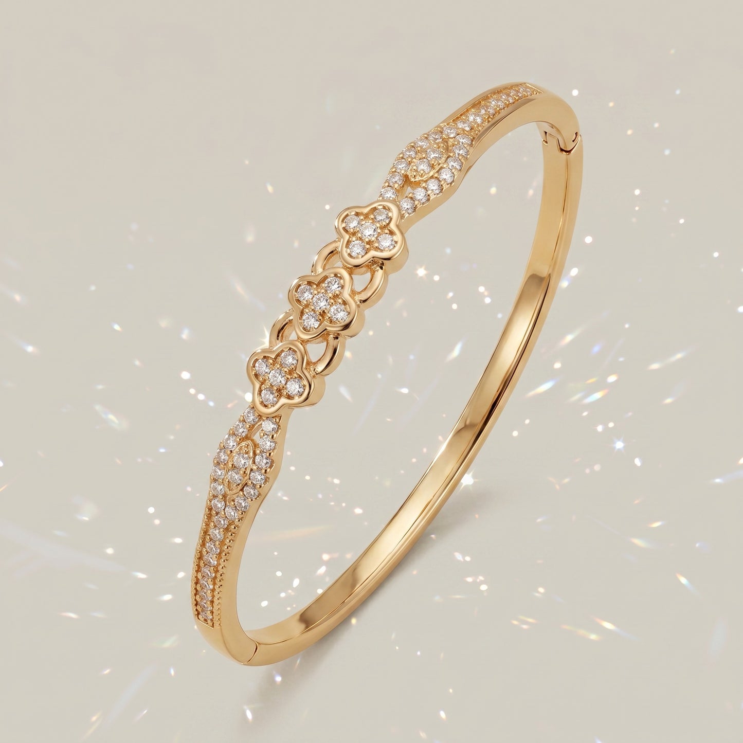 High-End Zirconia Stone Bangle with Nail Design for Weddings and Parties