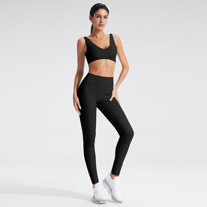 Women’s Yoga Set Deep V-Neck Sports Bra and Leggings