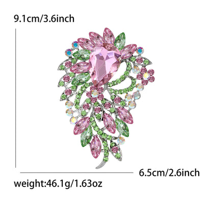 Fresh Green Floral Crystal Glass Brooch Elegant Clothing Accessory