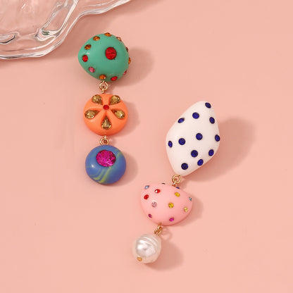 Resin Geometric Rhinestone Earrings Cute Girly