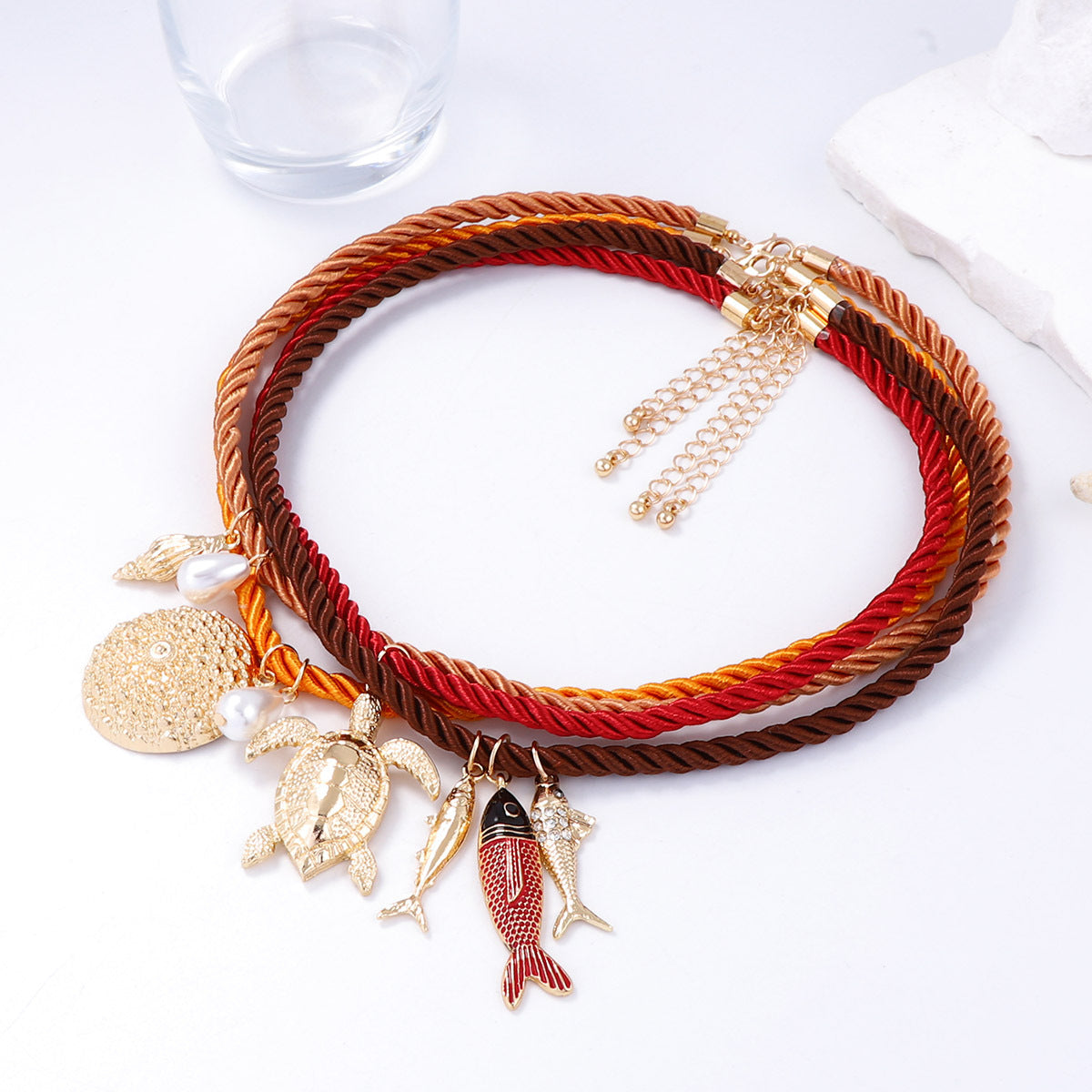 Braided Rope Necklace Ocean Animal Pendant Layered
