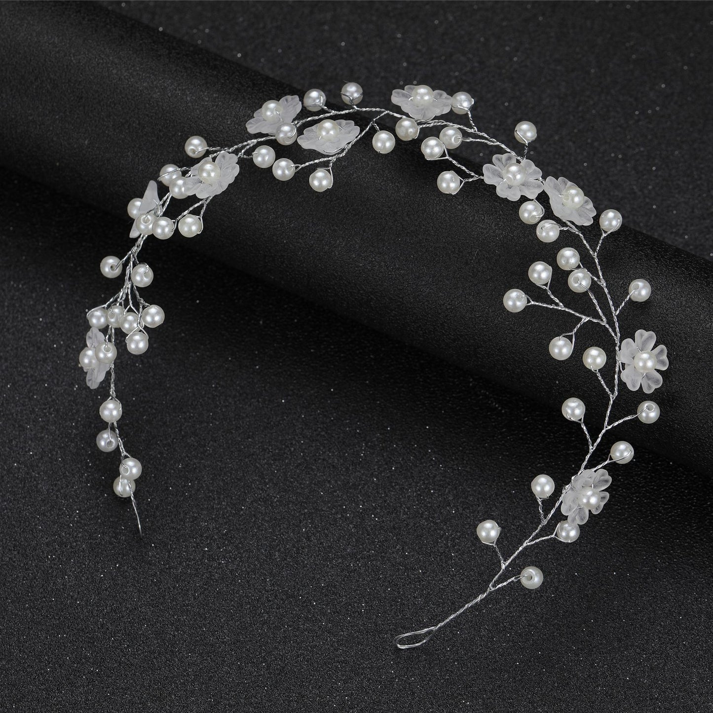 Transparent Handmade Pearl Flower Headband for Brides