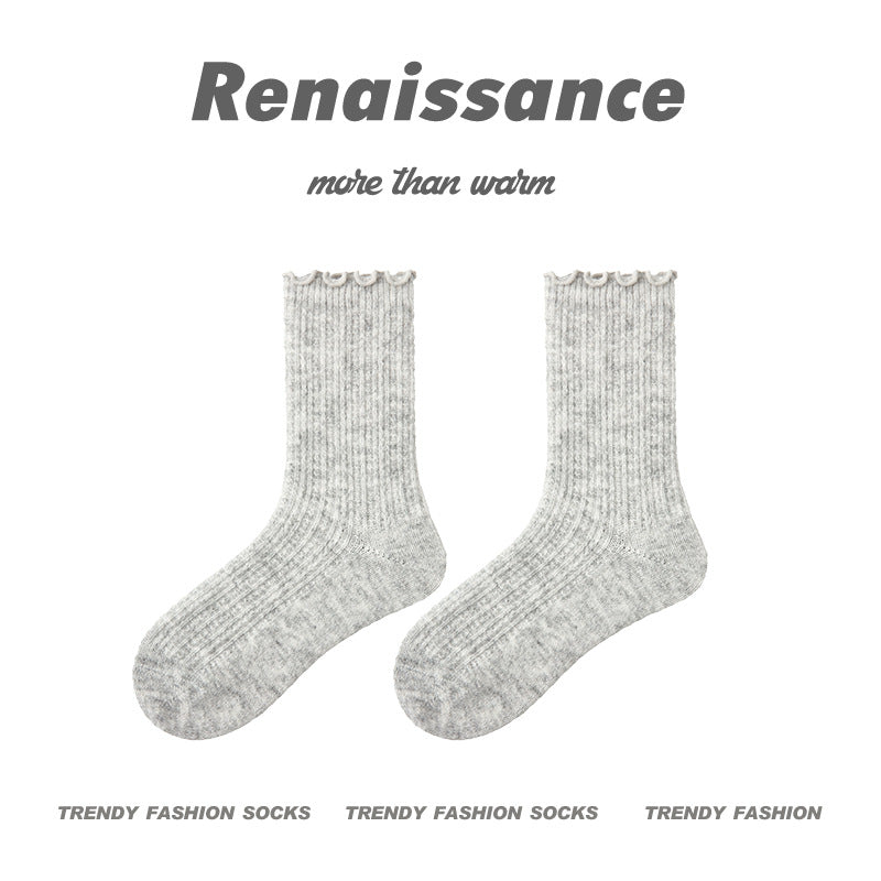 Mid Calf Wool Blend Socks Renaissance Lace Fleece Lined
