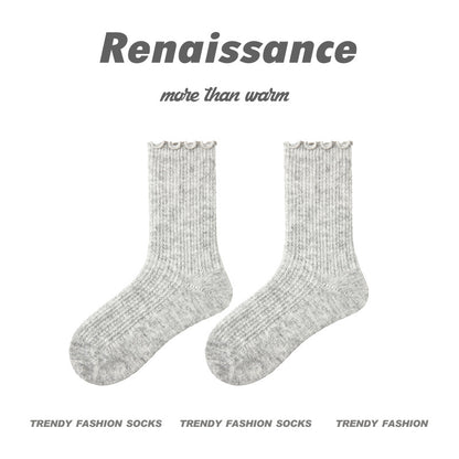 Mid Calf Wool Blend Socks Renaissance Lace Fleece Lined