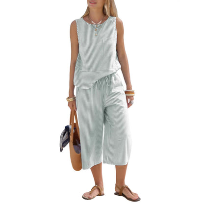 Striped Sleeveless Two-Piece Set for Women
