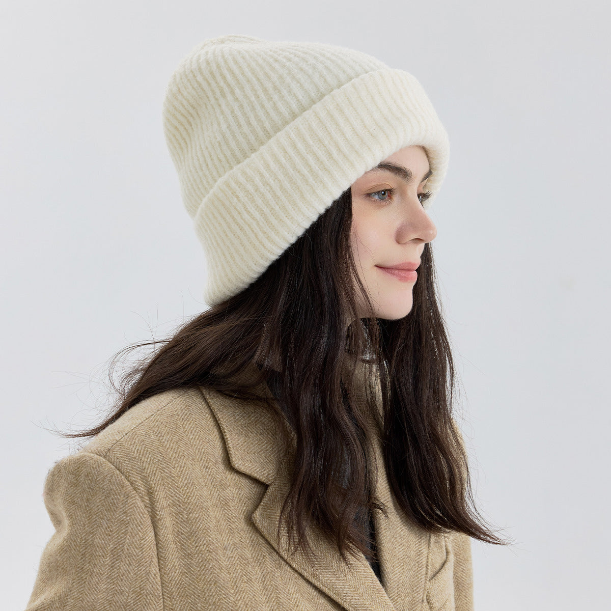 Women's Double-Layer Knitted Hat with Wool - Warm, Stylish, and Versatile