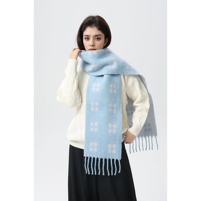 Trendy Wool-Blend Plaid Scarf with Fringe for Men and Women