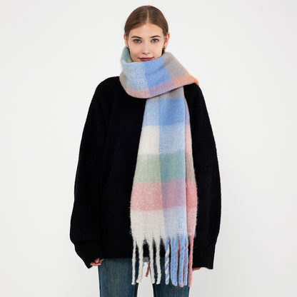 Plaid Fringed Scarf Warm Long Wrap for Women