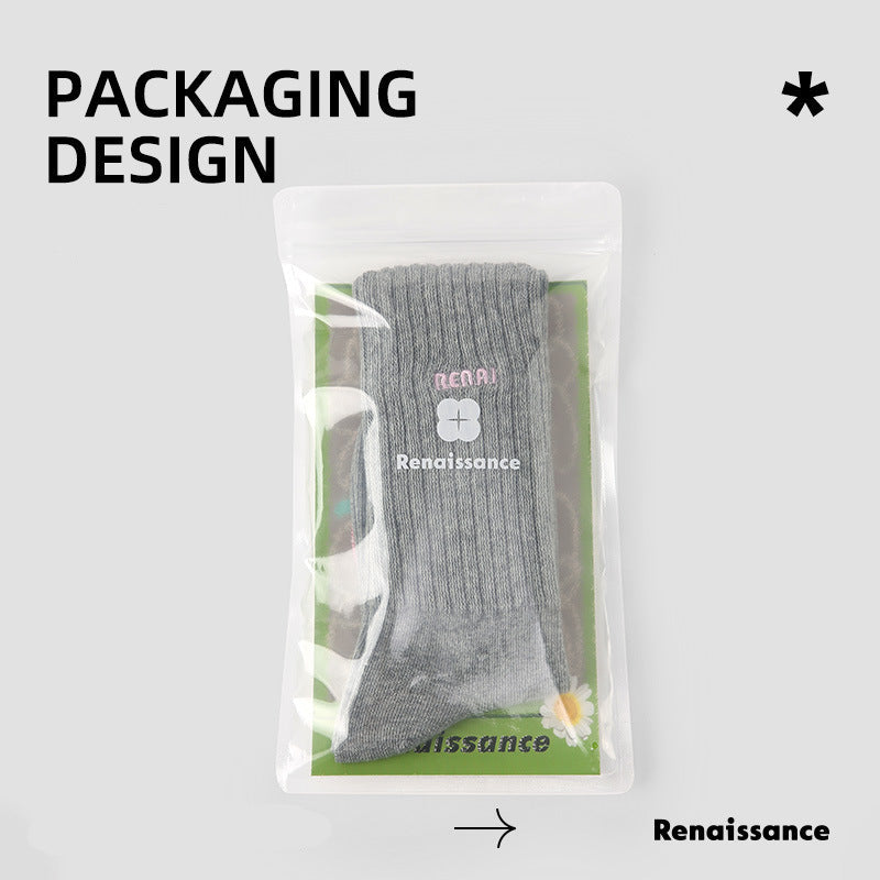 Mid Calf Embroidered Letter Cotton Socks Absorbent