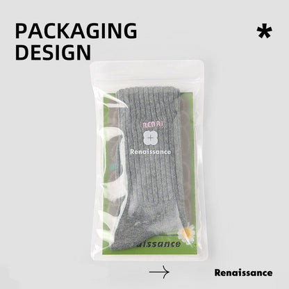 Mid Calf Embroidered Letter Cotton Socks Absorbent