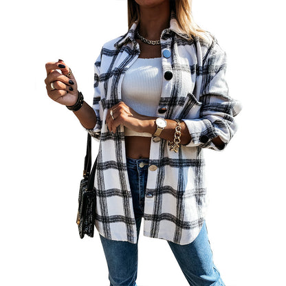 Plaid Button-Up Cardigan Women’s Coat