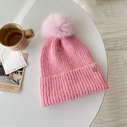 Trendy Solid Color Knit Beanie with Pom-Pom for Unisex