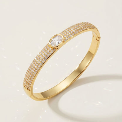 High-End Zirconia Stone Bangle with Nail Design for Weddings and Parties