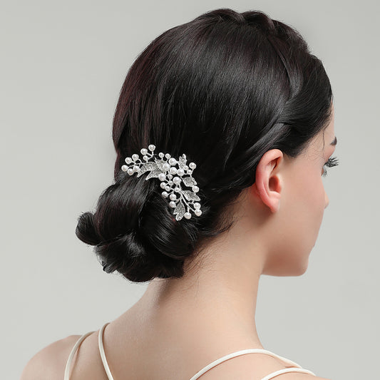 Silver Alloy Pearl Hair Comb Bridal with Crystal Accents