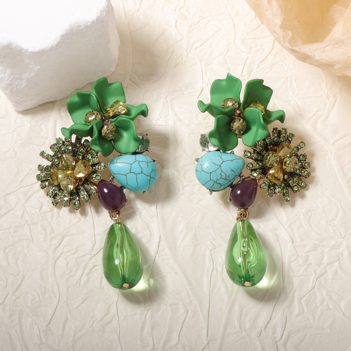 Resin Floral Drop Earrings Oversized Statement Chic