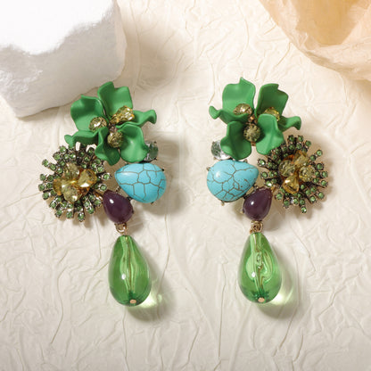Resin Floral Drop Earrings Oversized Statement Chic