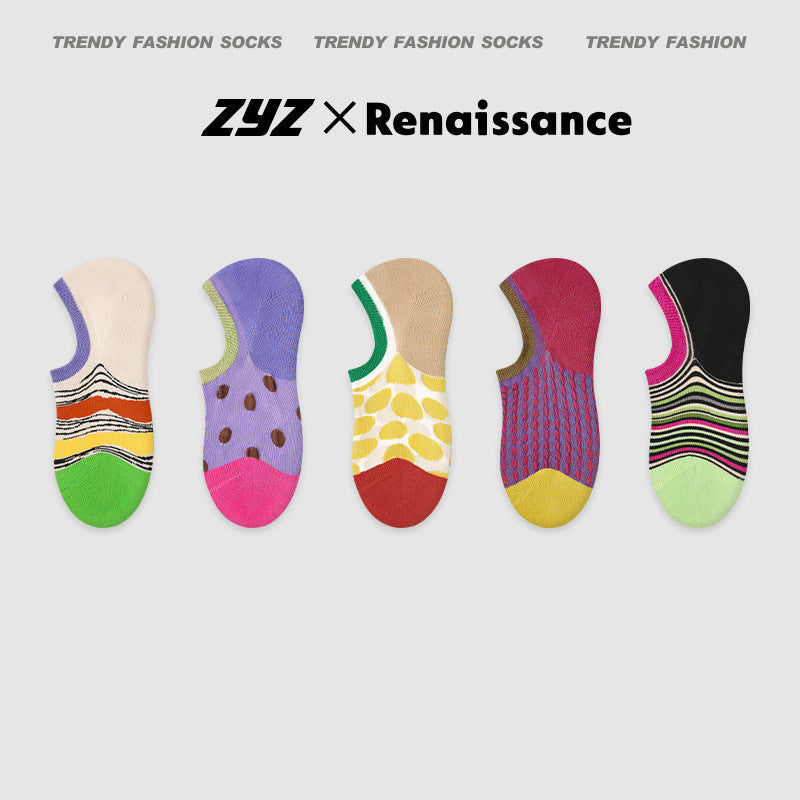 Renaissance Vintage No Show Grip Cotton Socks