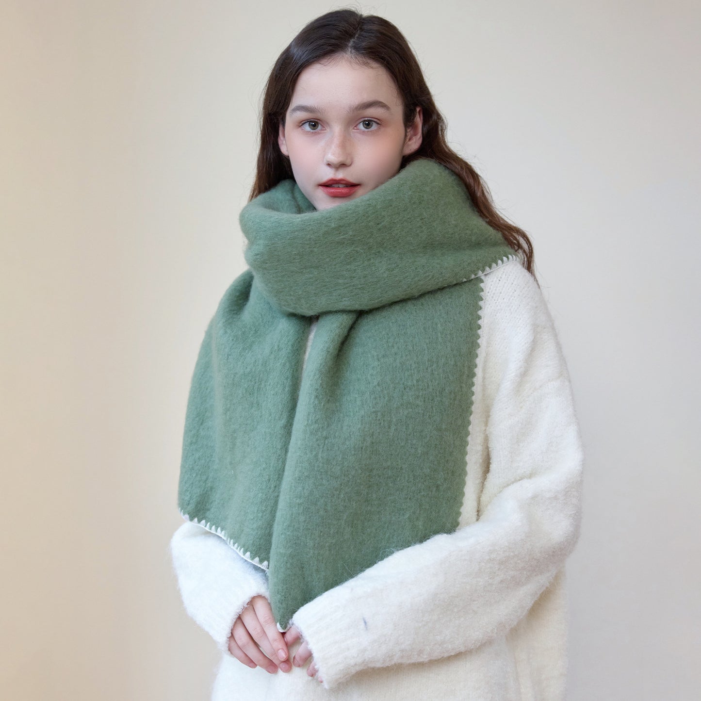 Solid Color Thick Warm Scarf with Edged Design for All Seasons