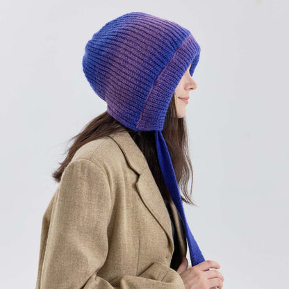 Gradient Knit Beanie with Drawstring - Warm and Stylish for Casual Look