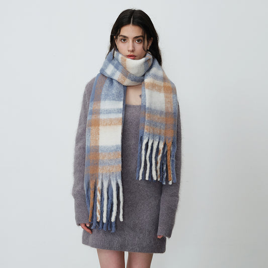 Chic Plaid Fringe Scarf Warm Thickened Shawl for Women