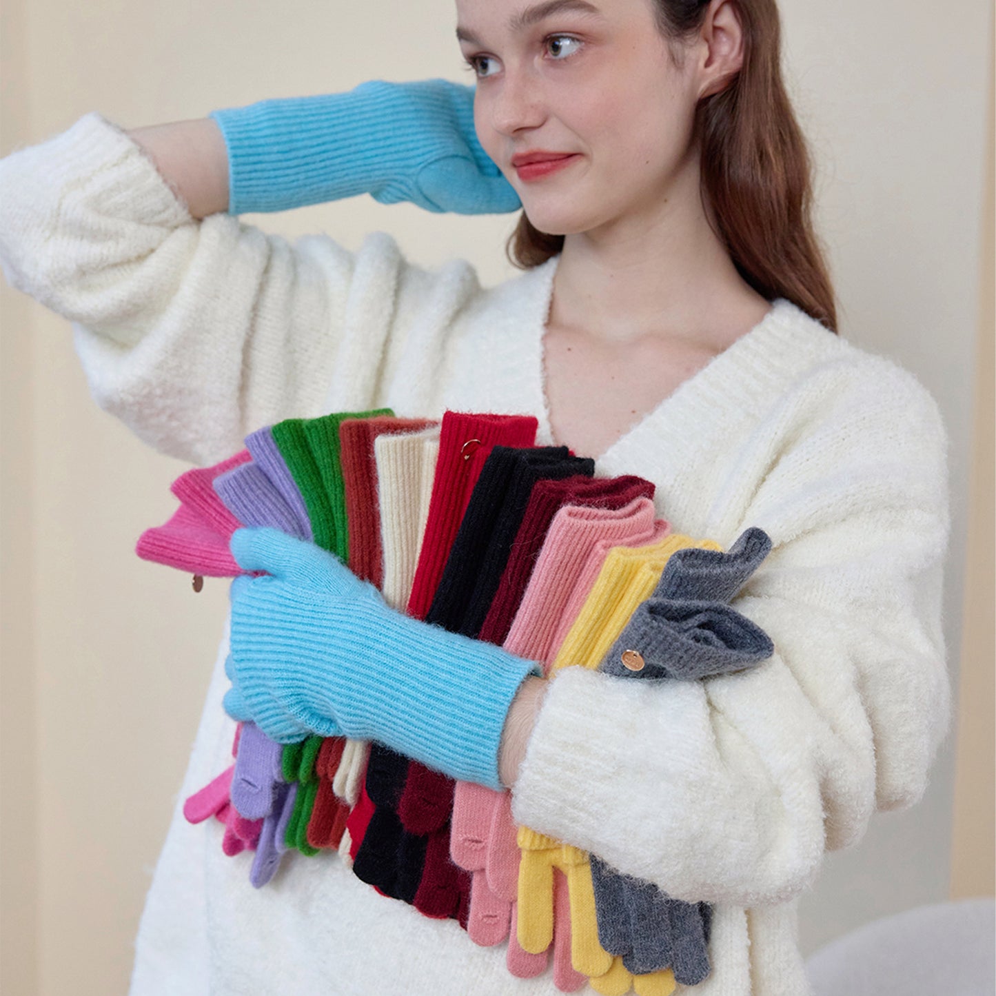 Women's Removable Touchscreen Wool-Blend Fingerless Gloves