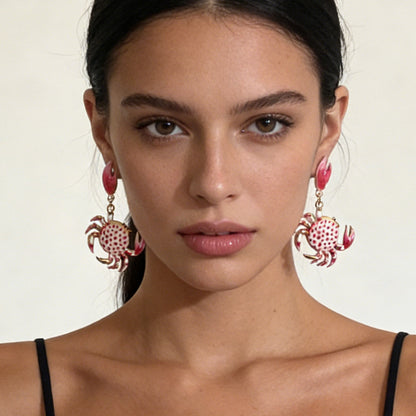 Alloy Crab Earrings Cute Colorful Lightweight Beachy